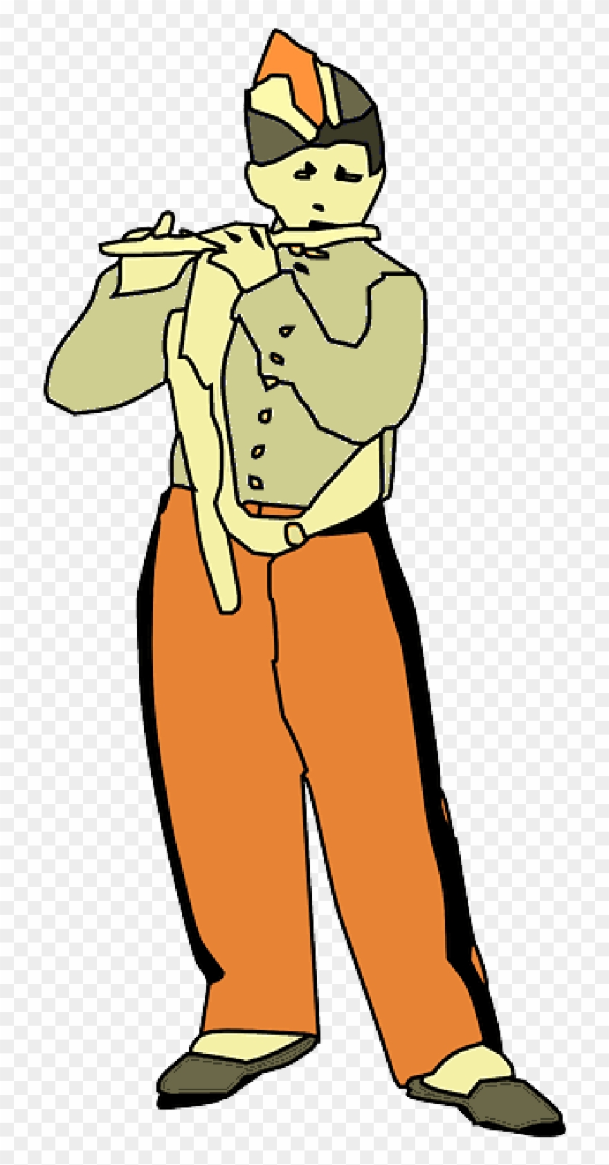 Music Boy Man Cartoon Stand Playing Public - Flute Clipart