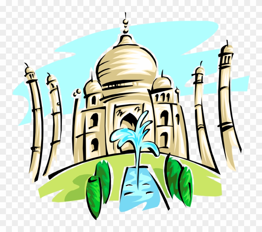 Vector Illustration Of Taj Mahal Marble Mausoleum On - Illustration Clipart