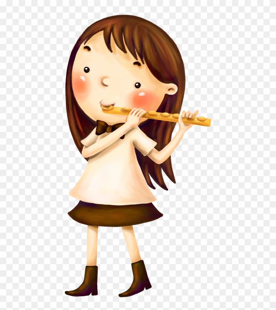 Flute Musical Instrument Child The Little Girl - 吹 笛 卡通 Clipart