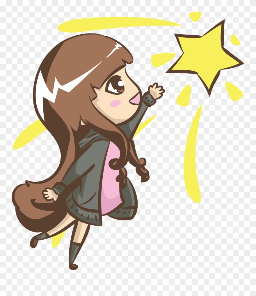 Asian Girl Dreaming - Cartoon Clipart