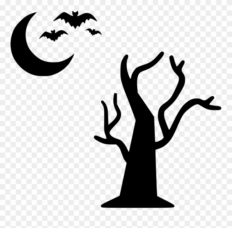 Tree Moon Bats Flying Halloween Night Comments - Halloween Tree Icon Clipart