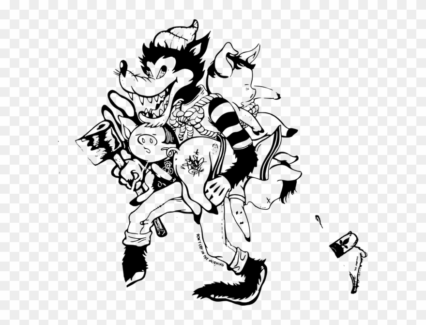 Wolf Street Art Black And White Clipart