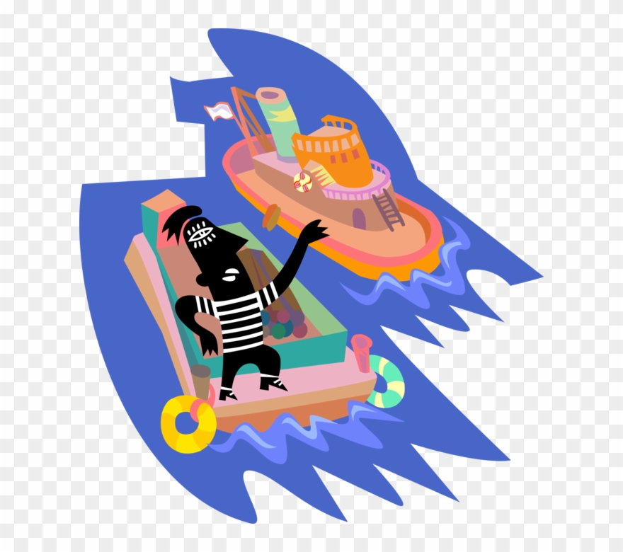 Vector Illustration Of Mississippi Barge And Tugboat Clipart