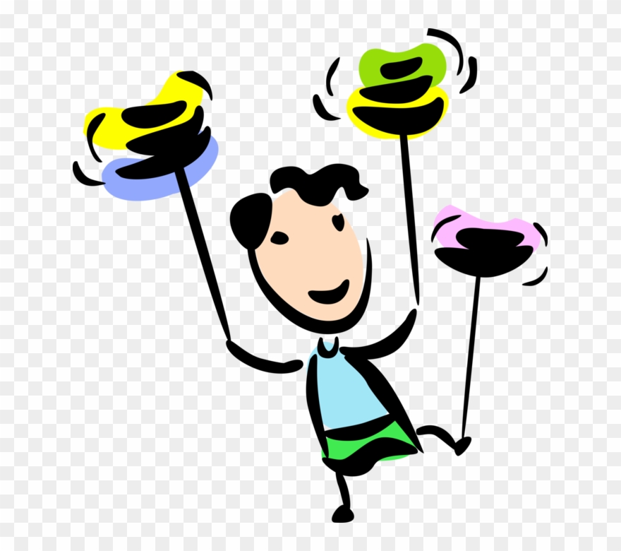 Vector Illustration Of Multitasking Circus Performer - Illustration Clipart