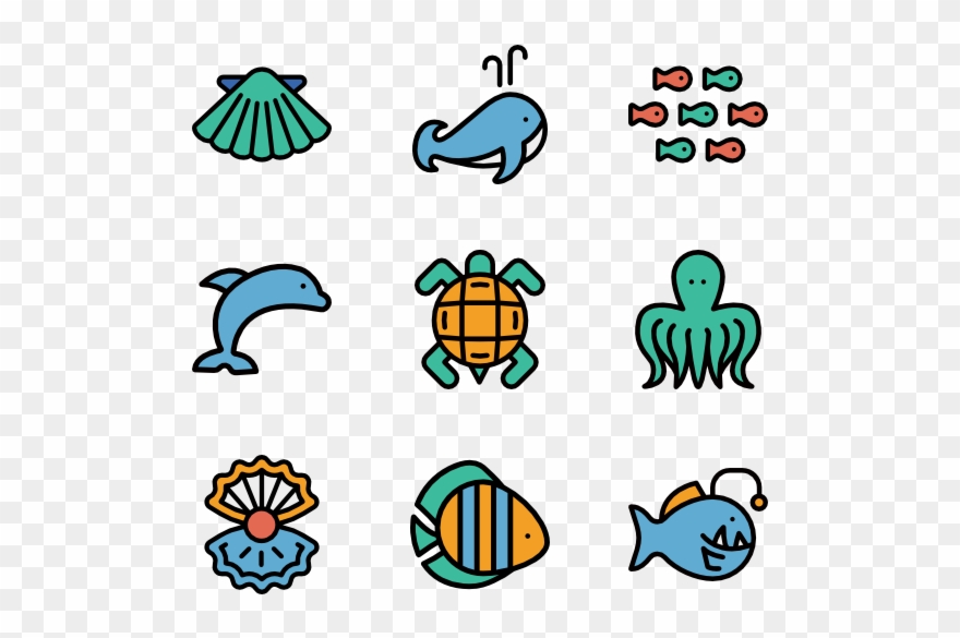 184322 Sea Life Linear Color - Aquarium Icon Clipart
