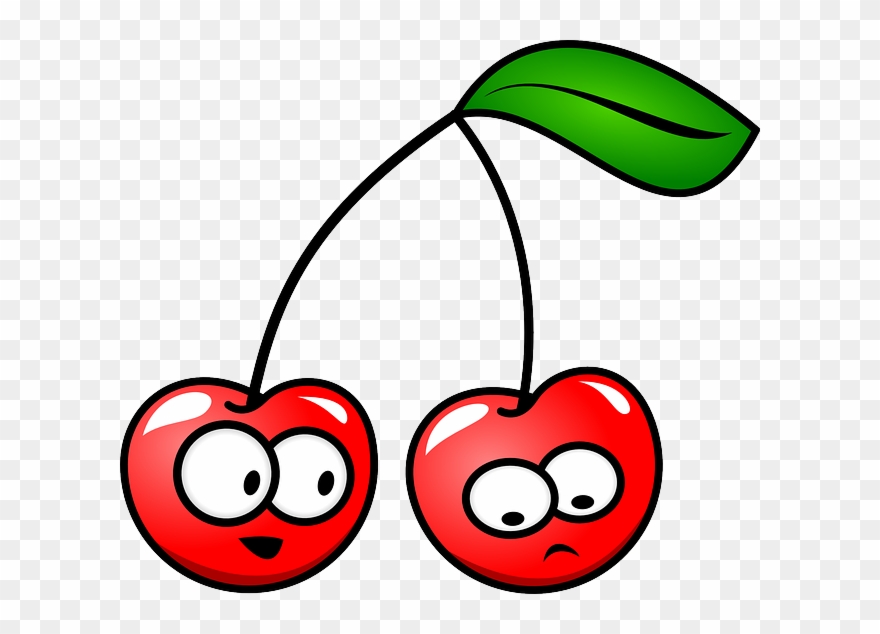 Cherry, Fruit, Leaf, Stem, Red, Happy, Unhappy, Faces - Cherry Fruit Clipart - Png Download