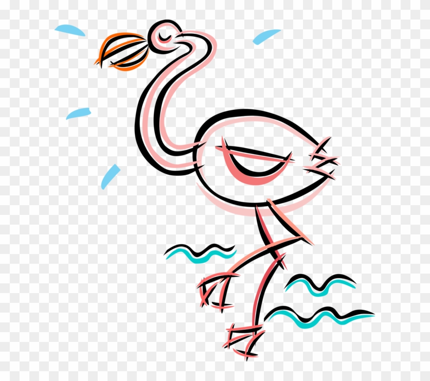 Vector Illustration Of Pink Flamingo Wading Bird Stands - Clip Art - Png Download