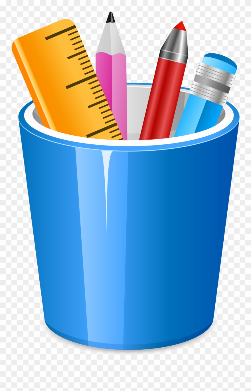 Brush Pot Pencil Clip Art - Blue Clip Arts School Supplies - Png Download