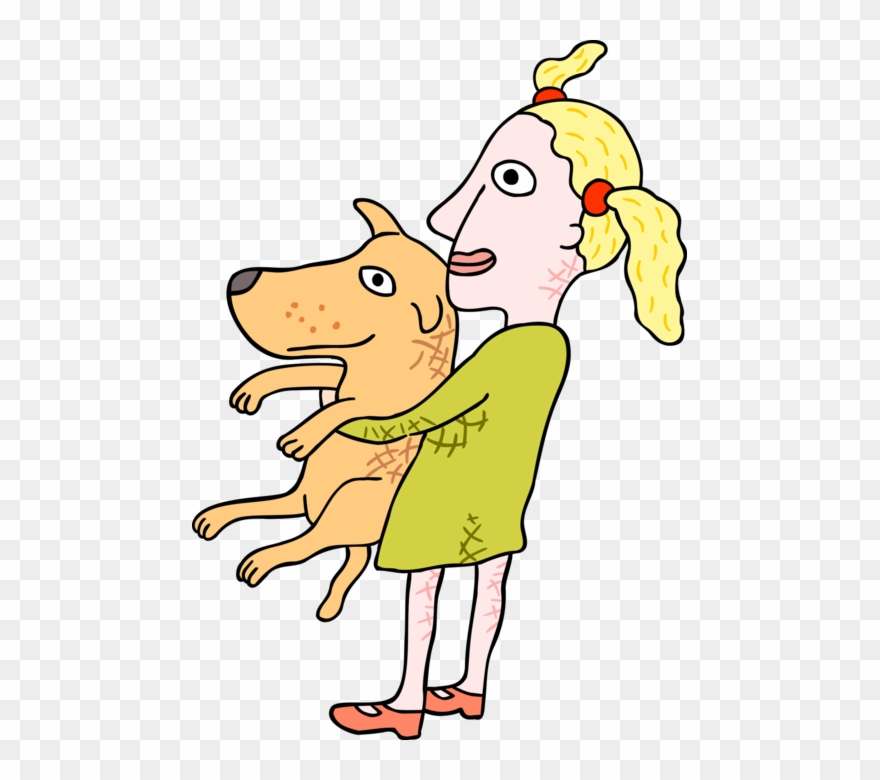 Vector Illustration Of Girl With Family Pet Dog - Child Clipart
