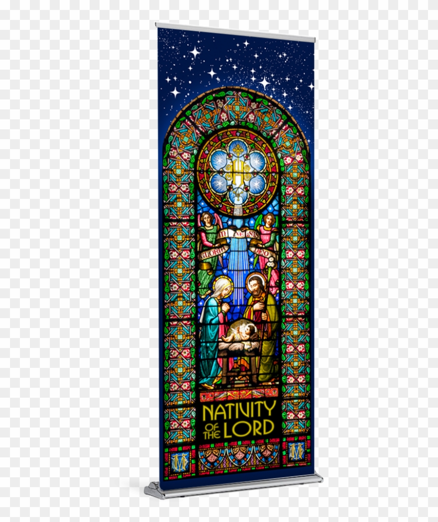 Christmas Stained Glass Banner - Giclee Painting: Nativity. Stained Glass Window. Montserrat Clipart