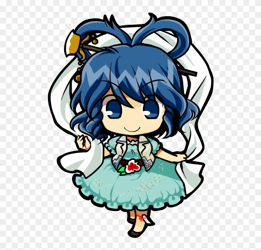 Belt Blue Dress Blue Eyes Blue Hair Chibi Dress Flower - Dress Clipart