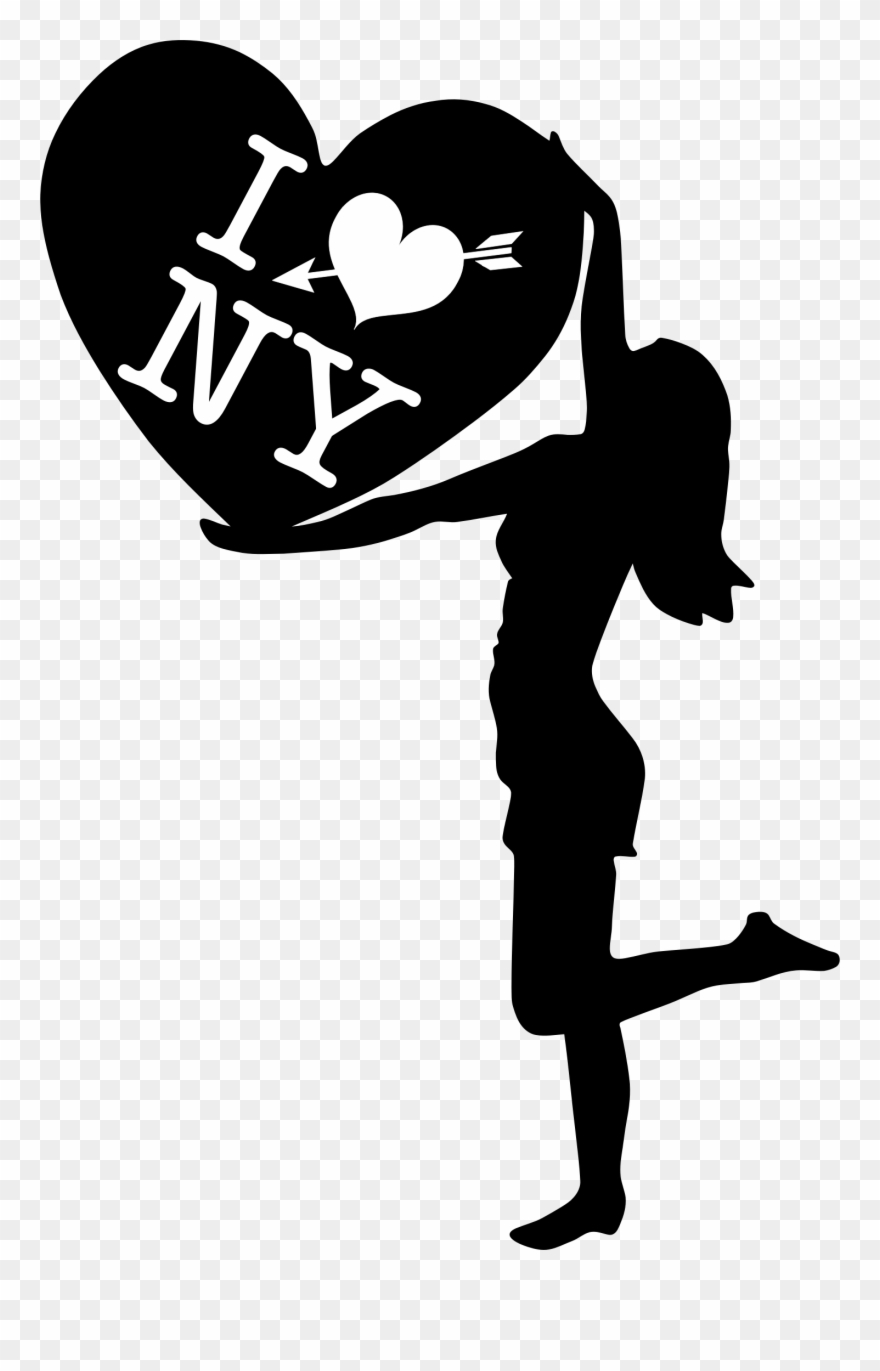 Woman With Big Heart Loves Ny Black And White Graphic - Woman Silhouette Holding A Heart Png Clipart
