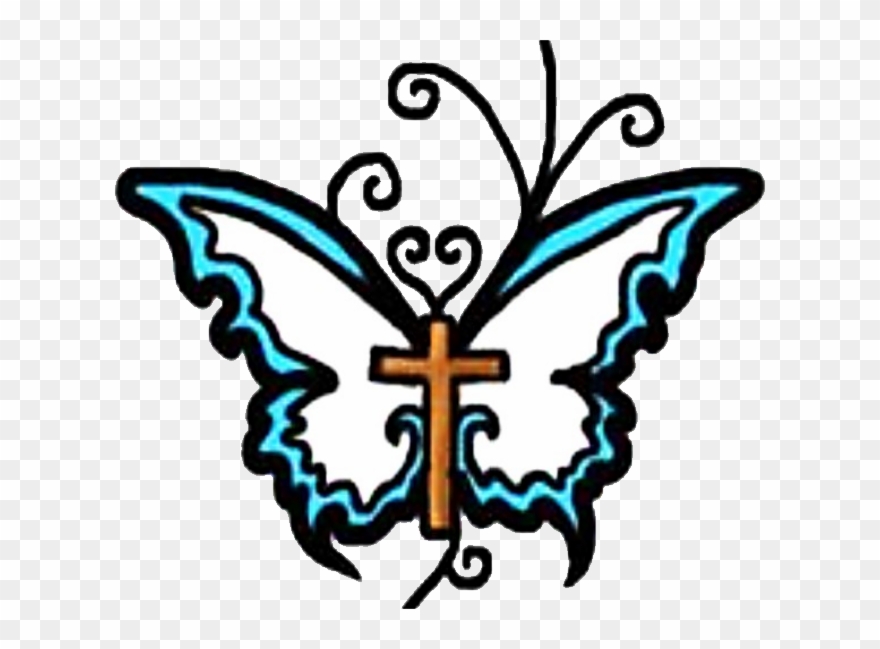 Life Recovery Butterfly - Butterfly With Cross Tattoo Clipart