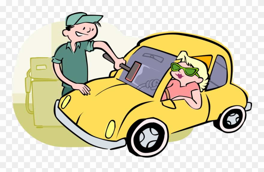 Vector Illustration Of Gas Attendant Cleans Customer's - Clip Art - Png Download
