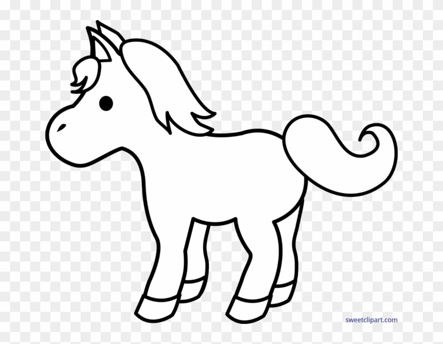 Collection Of Cute Black And White - Cartoon Horse Coloring Page Clipart