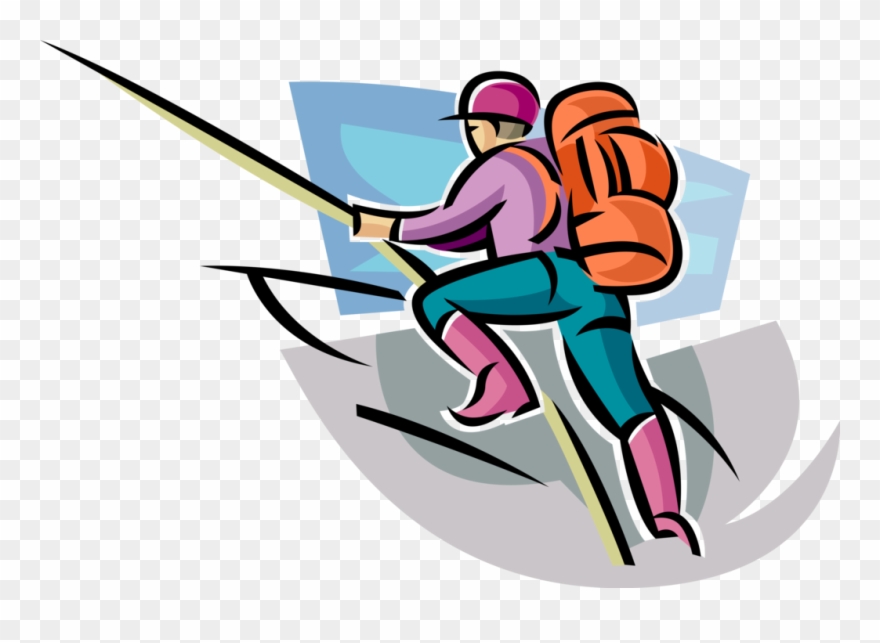 Vector Illustration Of Mountain Climber Climbs Steep Clipart