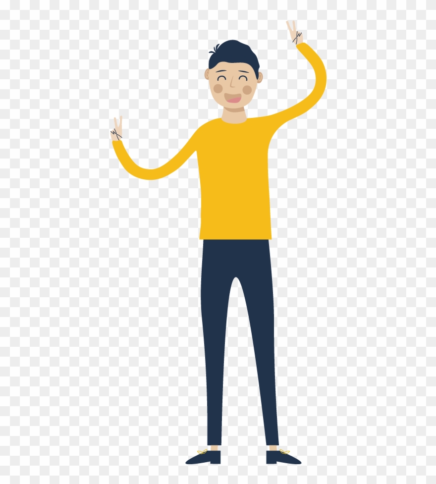 Illustrated Giving The Peace Sign - Cartoon Clipart