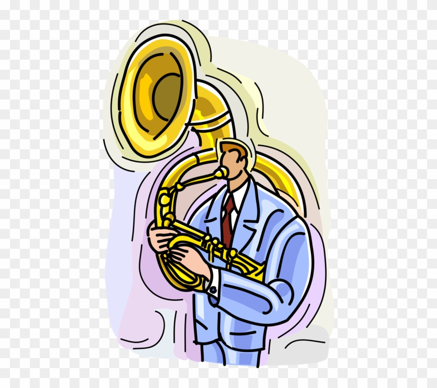 Vector Illustration Of Musician Playing Tuba Large - Tocando Tuba Png Clipart