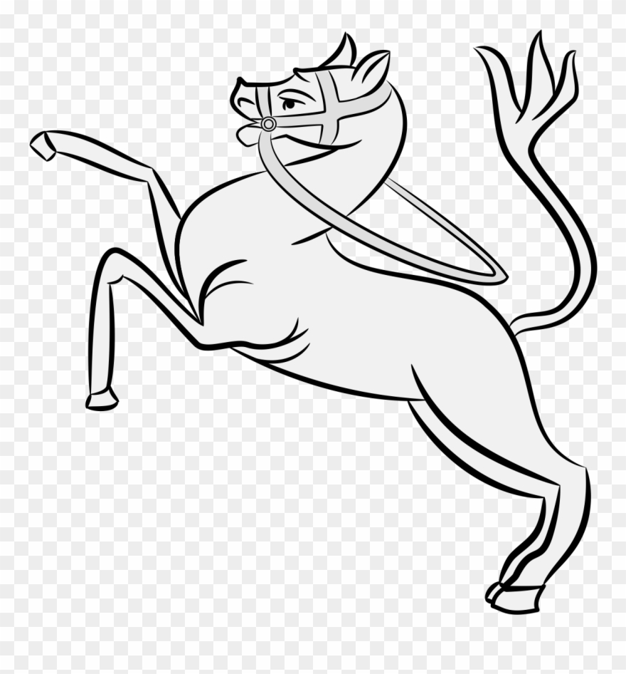 Horse Rampant Bridled - Line Art Clipart