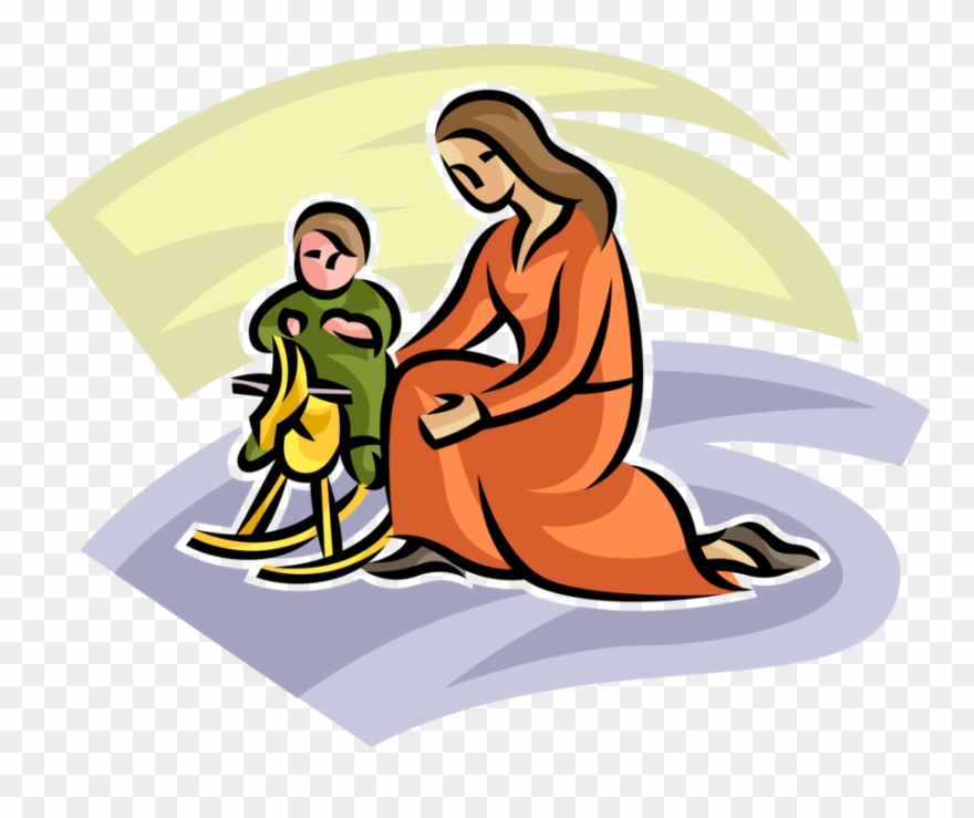 Vector Illustration Of Mother Plays With Child On Rocking Clipart