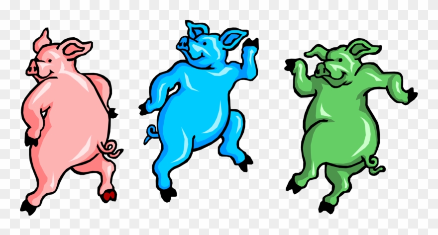 Vector Illustration Of Three Dancing Swine Pigs - Pig Does A Jig Clipart