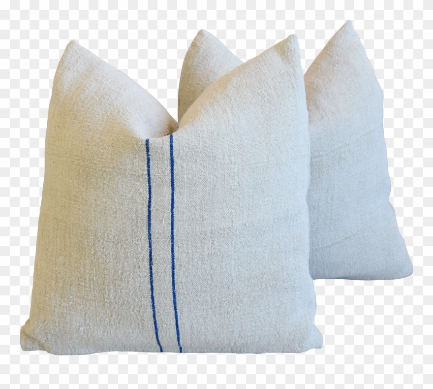Blue Striped French Farmhouse Grain Sack Feather/down - Throw Pillow Clipart