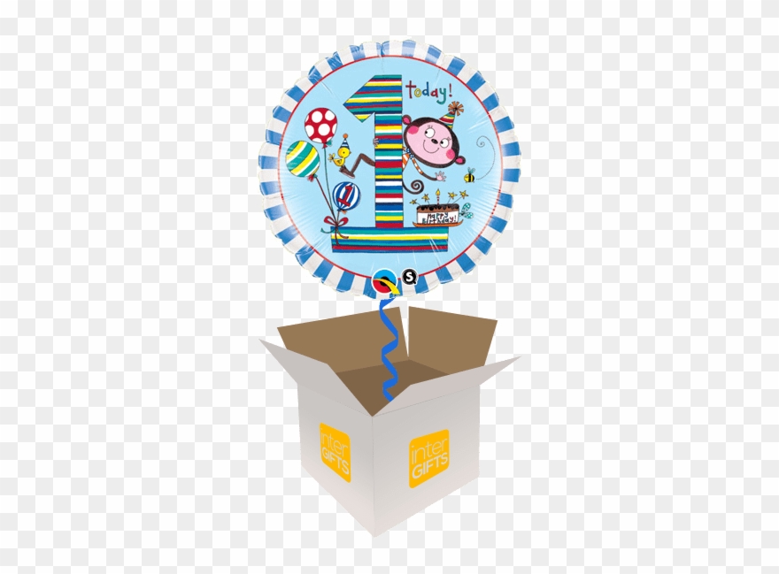 1st Birthday Blue Stripe Monkey - Qualatex 18 Inch Round Re Foil Balloon - Age 1 Monkey Clipart