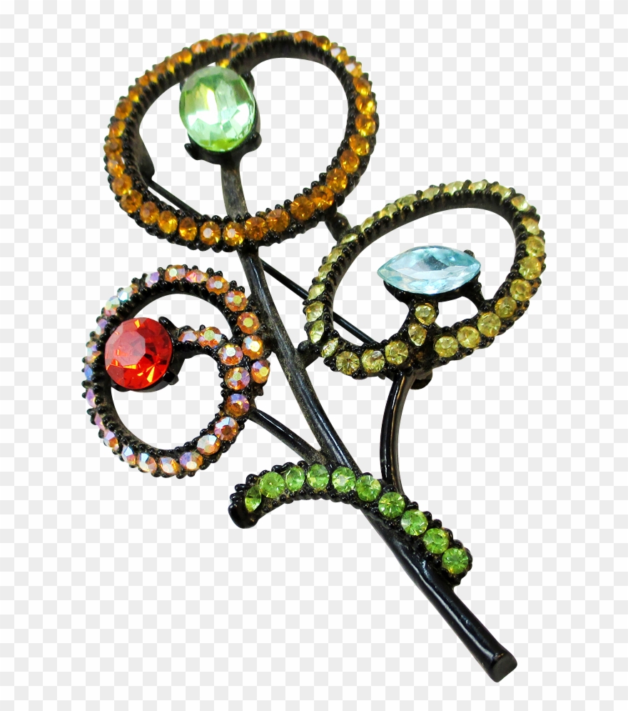 Superlative Signed Art Rhinestone Flower Brooch Japanned - Illustration Clipart