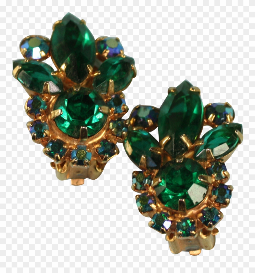 Vintage Green Rhinestone Clip Earrings Juliana D & - Opal - Png Download