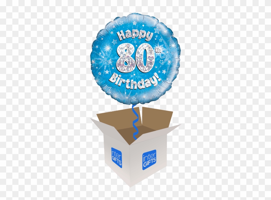 Happy 80th Birthday Blue Holographic - Birthday 12 Balloons Pink Clipart