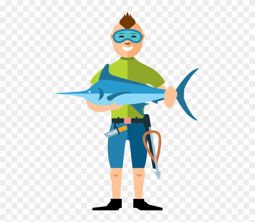 Spearfishing Catch A Fish - Pesca Submarina Dibujo Clipart
