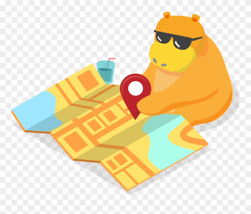 Hippo Putting Pin On A Map - Map Clipart