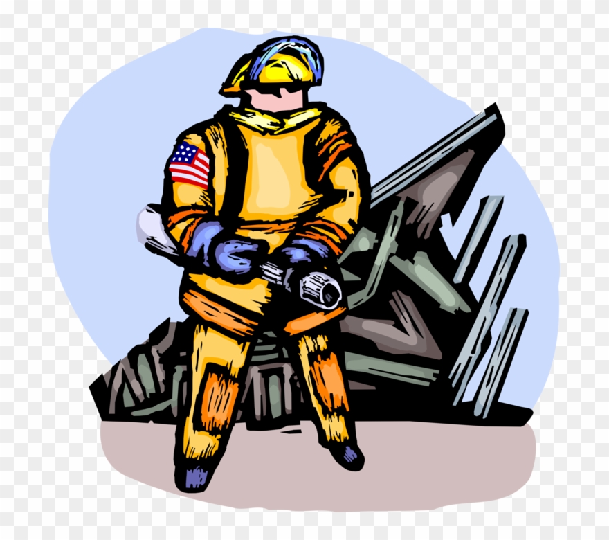 Vector Illustration Of Firefighter Fireman With Fire Clipart