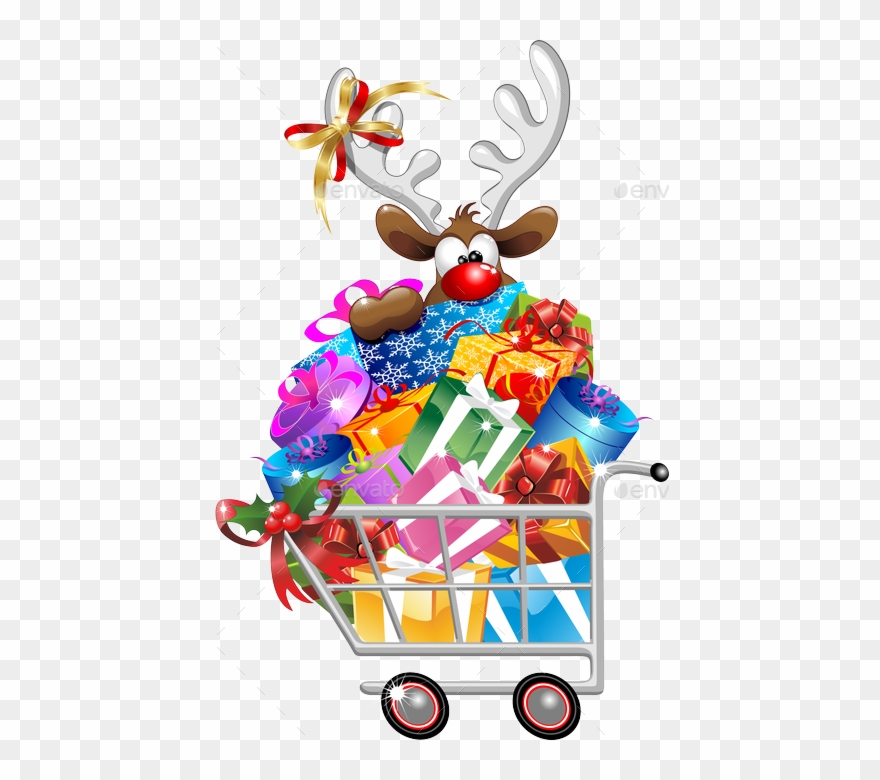 Reindeer On Shopping Cart-png Preview - Christmas Cartoon Reindeer Png Clipart