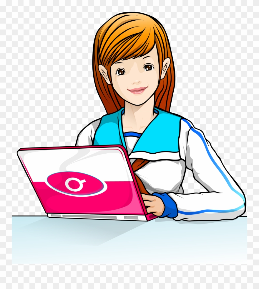 Clip Art School Girls Transprent Png Free - Girl On Laptop Clipart Png Transparent Png