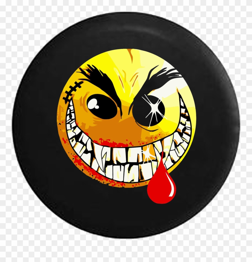 Evil Crazy Smiley Face Dripping Blood Jeep Camper Spare Clipart