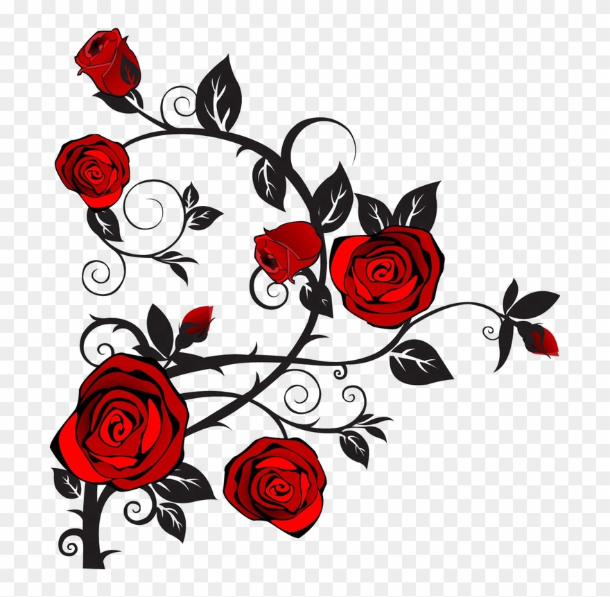 Rose Clipart, Rose Thorns, Rose Tattoos, Girl Tattoos, - Tattoo Designs Moon With Roses - Png Download