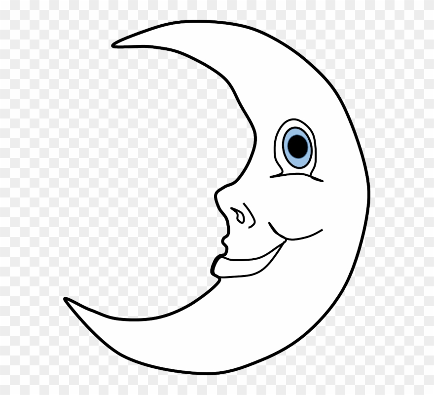 Smiling Moon Clipart - Line Art - Png Download