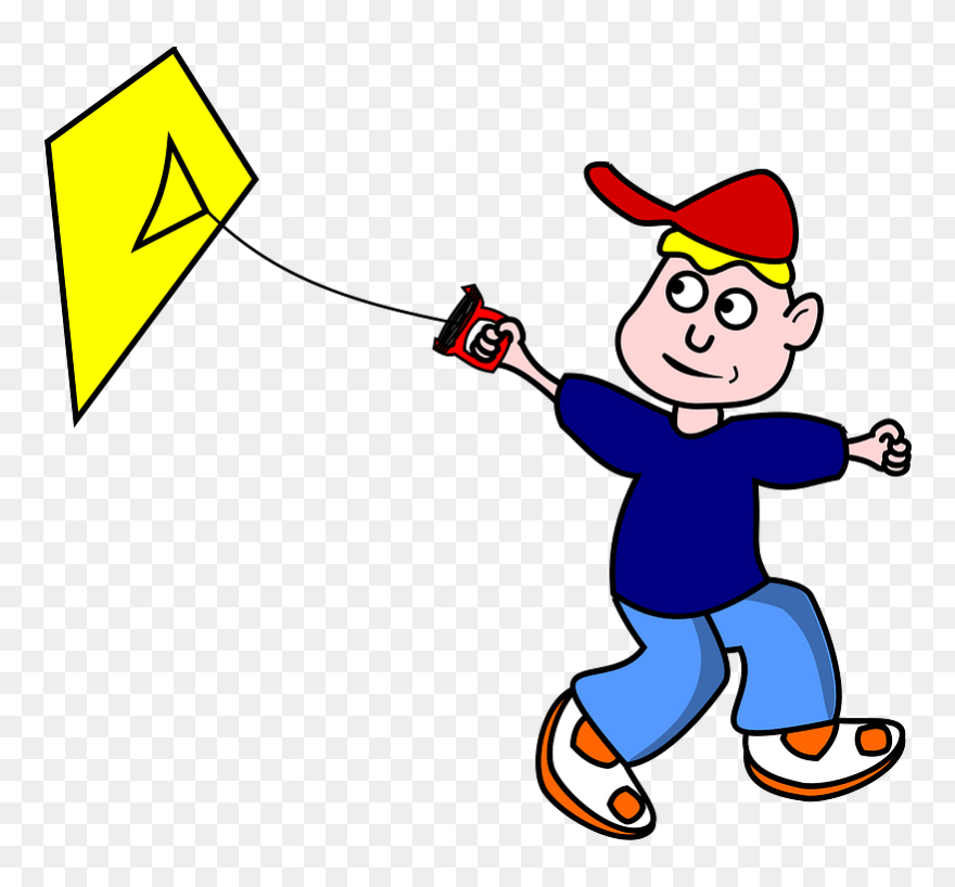 Clipart Kid Kite - Cartoon Flying A Kite - Png Download