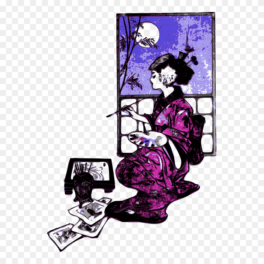 Geisha Japanese Art Painting - Geisha Art Png Clipart