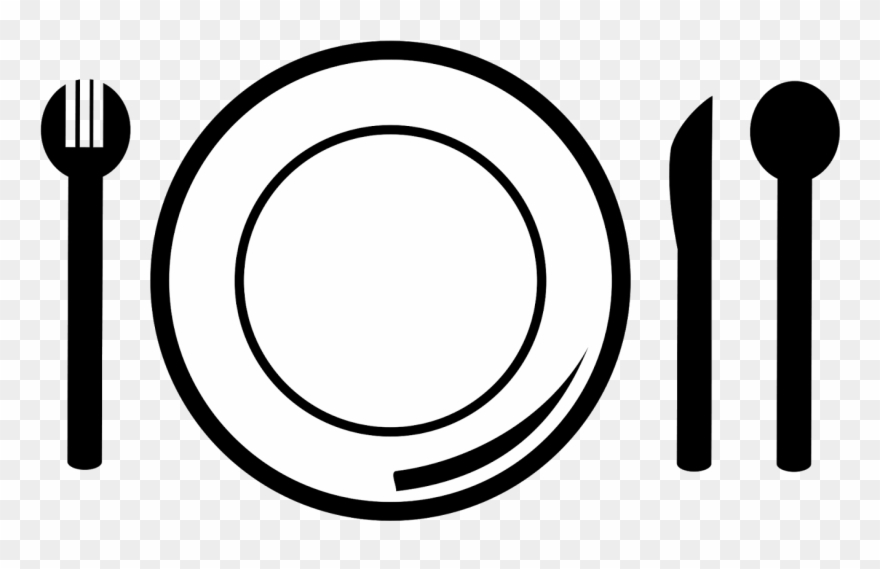 Collection Of Dinner Plate Black And - Plate Spoon Fork Png Clipart
