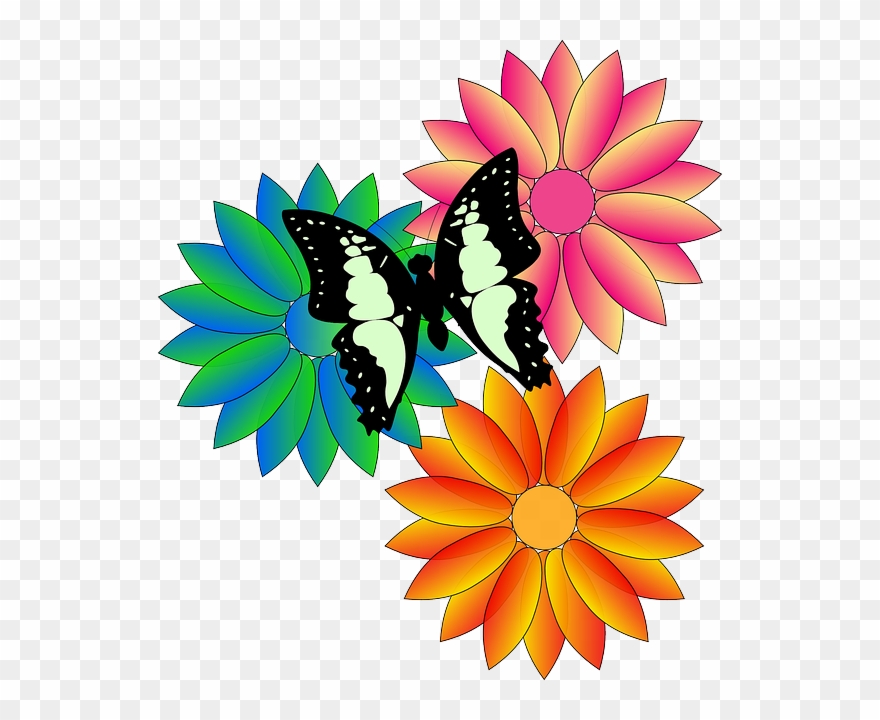 Butterfly And Flowers Clip Art - Butterfly And Flowers Cartoon - Png Download