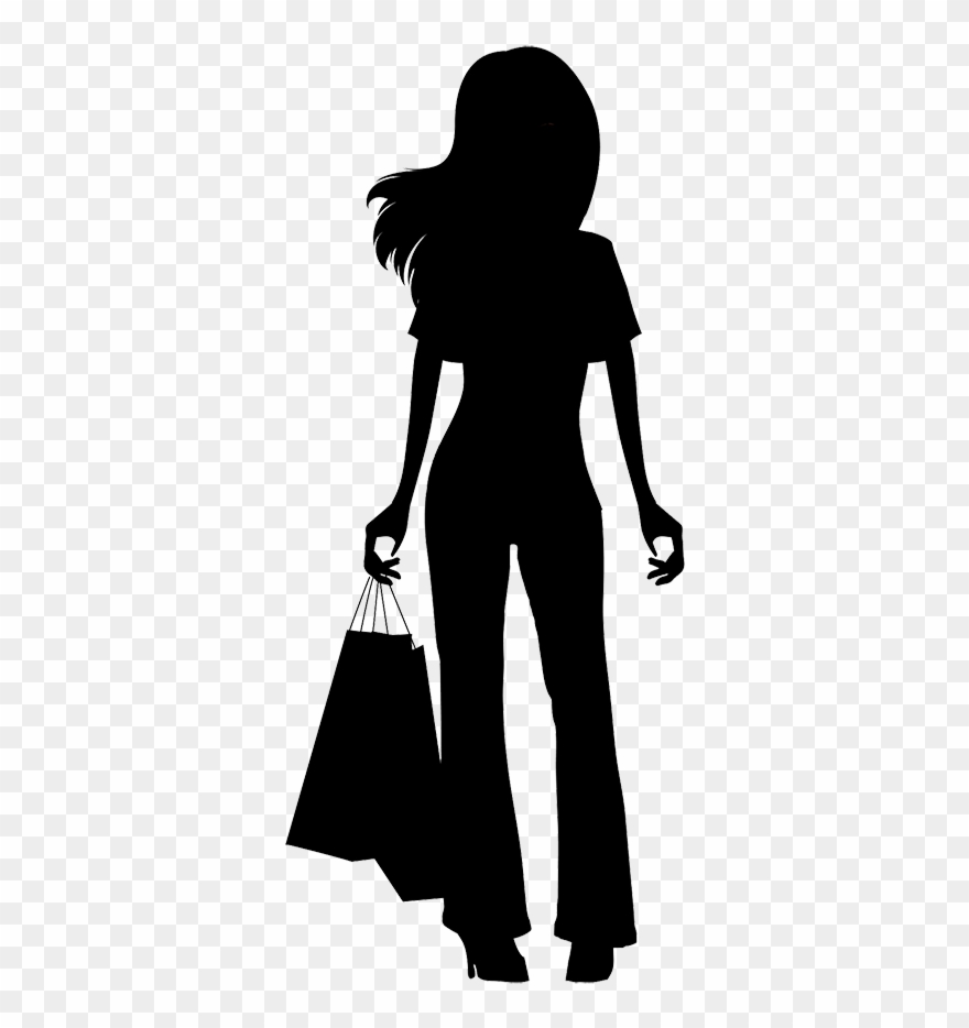 Girl With Shopping Bags Silhouette - Shopping Woman Silhouette Png Clipart