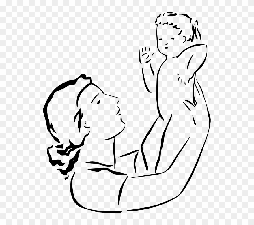 Mom Holding Baby - Baby And Mother Drawing Png Clipart