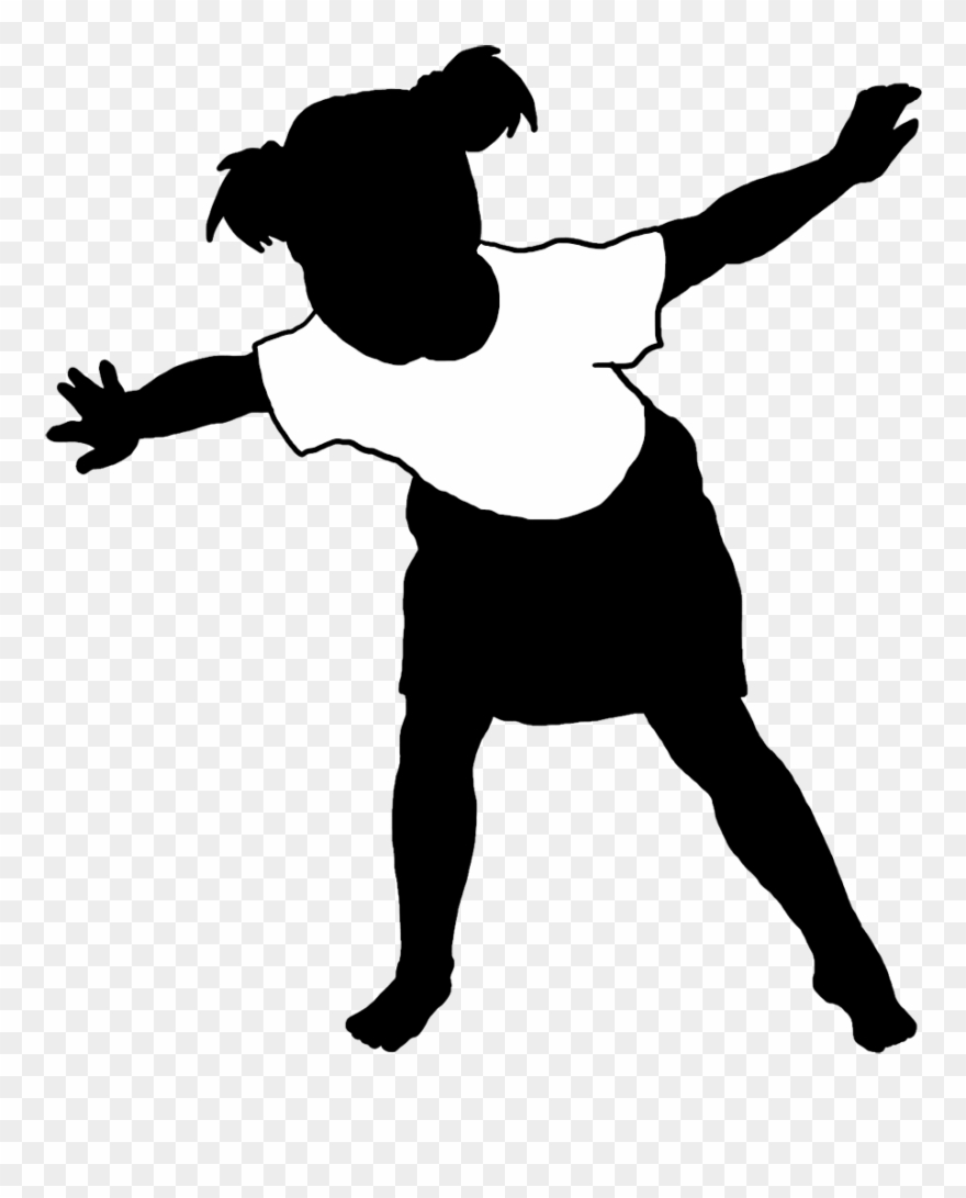 Black Stroke Silhouette Of Dancing Girl - Kid Silhouette Dancing Clipart