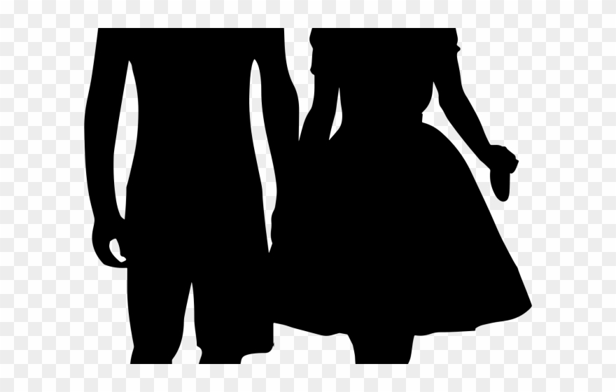 Romantic Clipart Black And White - Couple Holding Hands Silhouette - Png Download