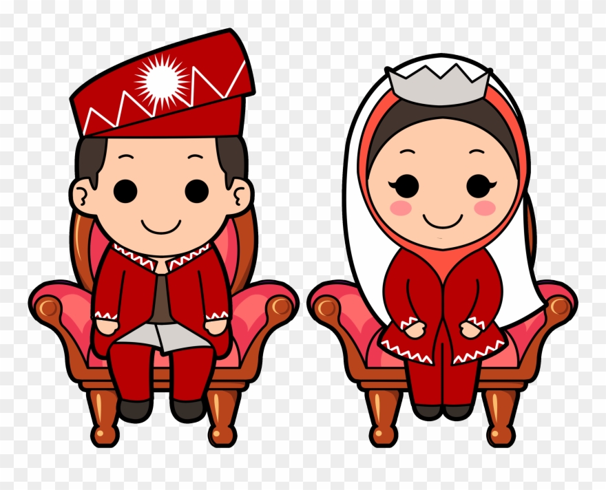 Muslim Wedding Cartoon Portrait - Cartoon Couple Wedding Muslim Png File Clipart