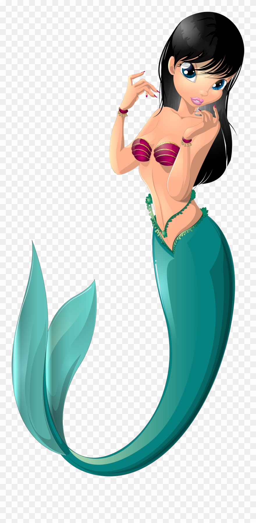 Mermaid Png Clip Art Imageu200b Gallery Yopriceville - Black Hair Mermaid Cartoons Transparent Png