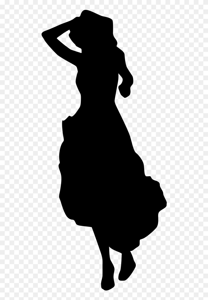 Lady Moving Woman Dress Silhouette Black White Drawing - Woman In Dress Silhouette Png Clipart