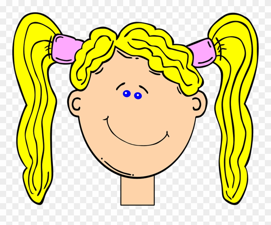 Happy Blonde Girl With Pig Tails Clip Art At Clker - Clipart Frown - Png Download